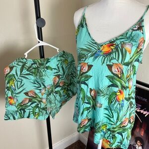 Johnny Was Taina Jungle Animal Turquoise Cami Pajama Set Sz S